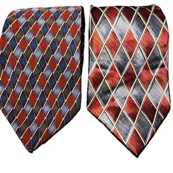 Stafford Multicolor Argyle Pattern Diamond‎ Necktie (Set of Two) 100% Silk