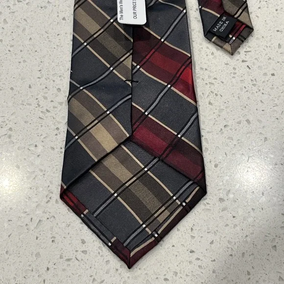 Calvin Klein Tie Mens One Size Plaid 100% Silk Classic Woven Necktie