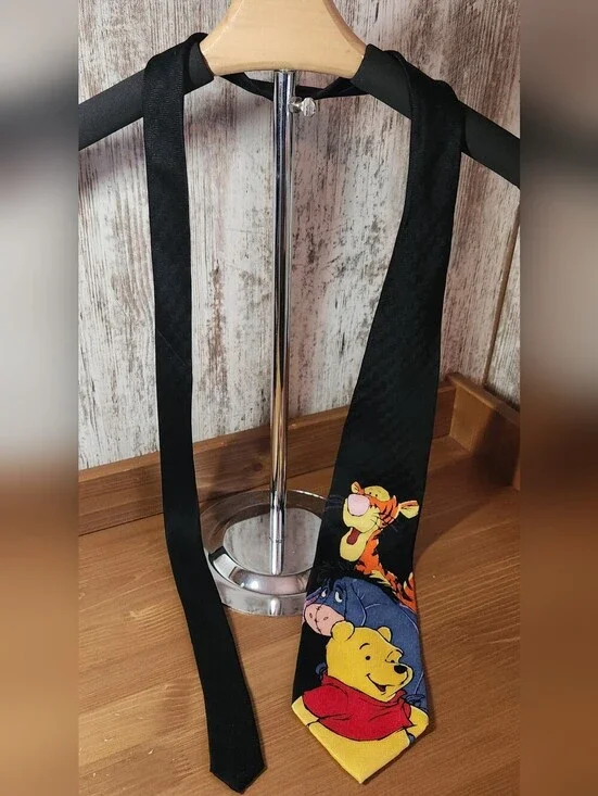 Official Disney Winnie-the-Pooh & Friends Necktie Tigger Eeyore 100% Silk Black