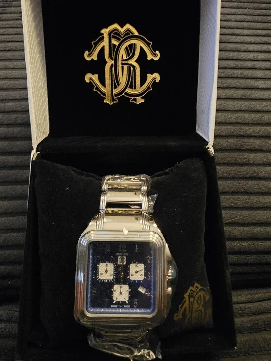 Roberto Cavalli Men's Silver Watch with Blue Dial