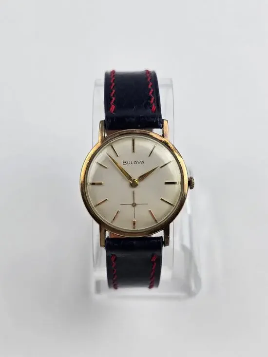 Bulova M7 Men's Thin Wind-up Watch Crosshair 10k RGP Bezel Runs Good Blue Band