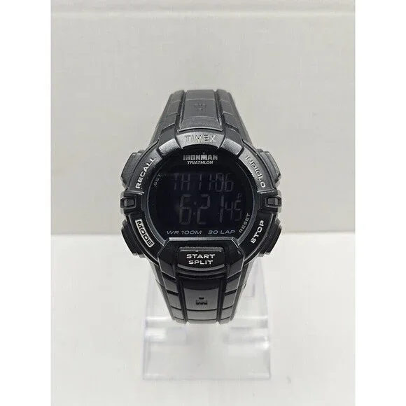 Timex Ironman Rugged 30 Laps Watch Indiglo 45mm Black Chrono Digital New Battery