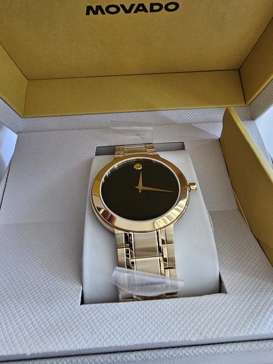 Movado Gold-Tone Bracelet Watch with Black Dial