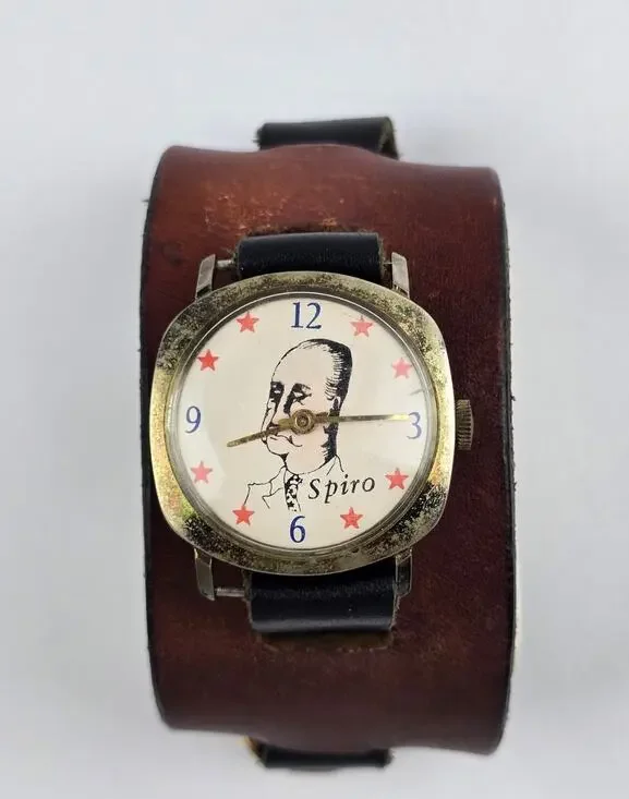 Vintage Spiro Agnew Mechanical Watch w/ Leather wrap wrist bracelet not working