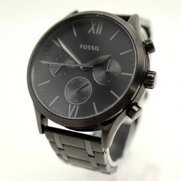 Fossil Fenmore Black Multifunction 43mm Watch 24HR Day Date BQ2365 w New Battery