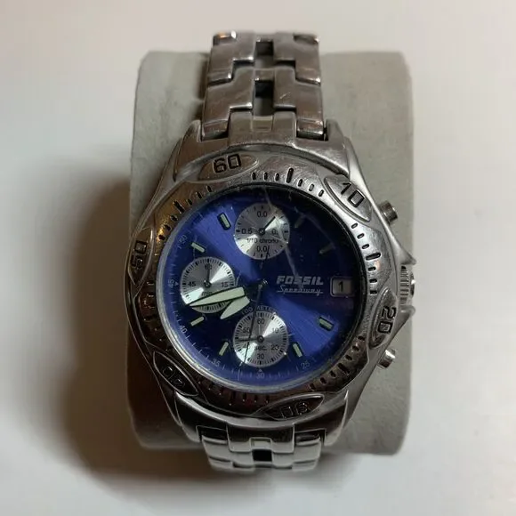 Fossil Blue CH-2332 Quartz Watch Speedway Chronographic Date Silver Band