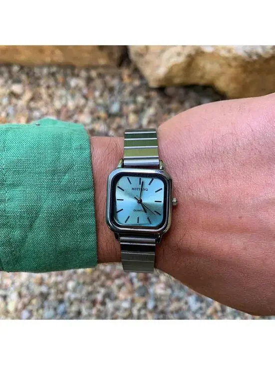 2000s Y2k style silver square blue face watch. Classy sporty style watch