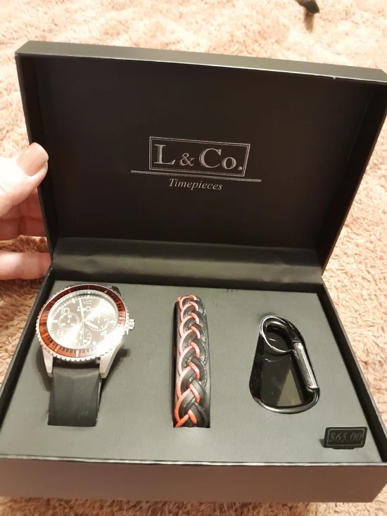 L & CO. Men's Black and Red Timepiece Watch Gift Set
