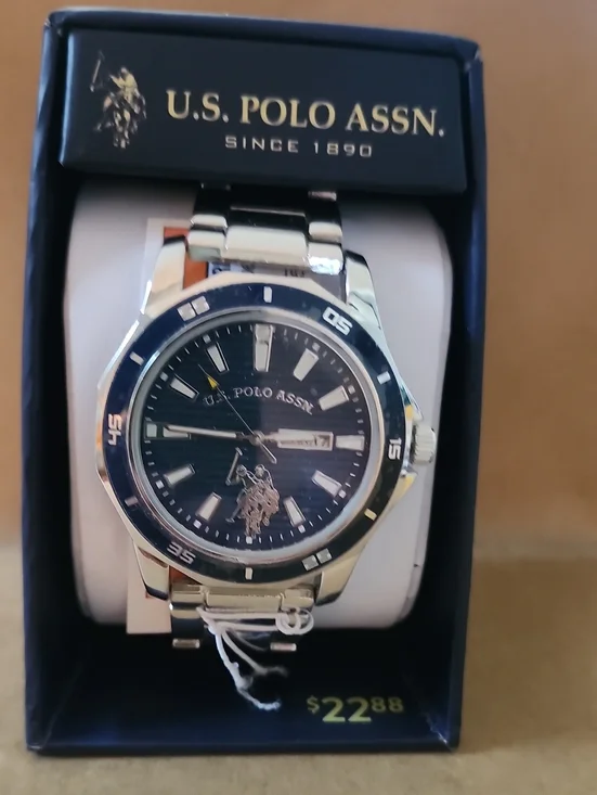 U.S. Polo Assn. Silver Watch with Navy Dial and Logo