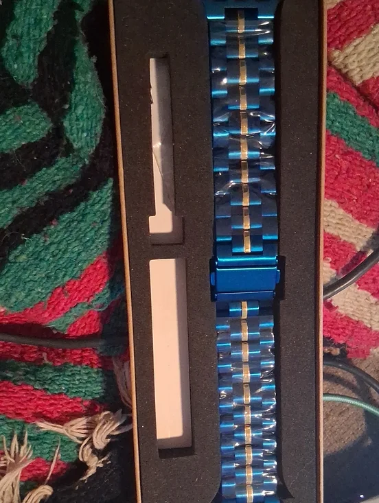 Blue & Gold Stainless Steel Watch Band - Solid Link Clasp