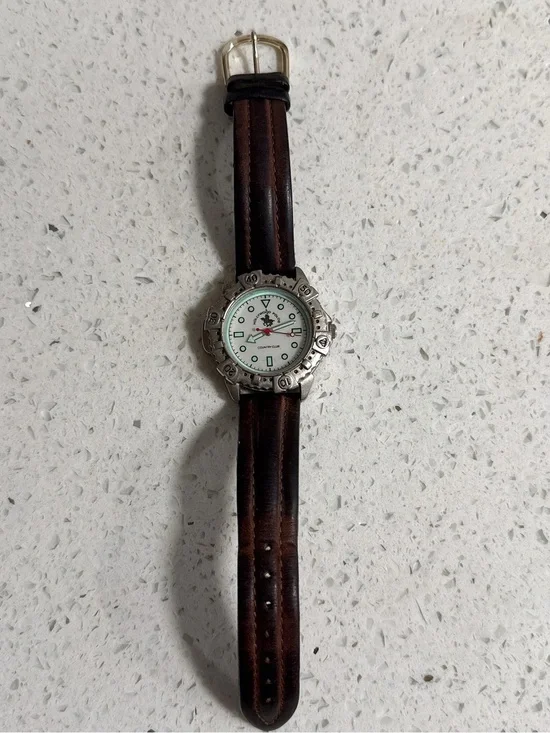 Men's Brown Leather Strap Watch with Silver Case