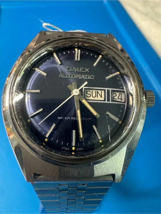 Timex Blue Dial Automatic Watch with Day-Date