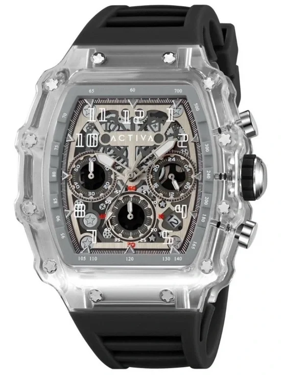 Activa Circuit X Invicta 44.3mm Skeleton Dial Clear W/ Black Watch - NEW No Box
