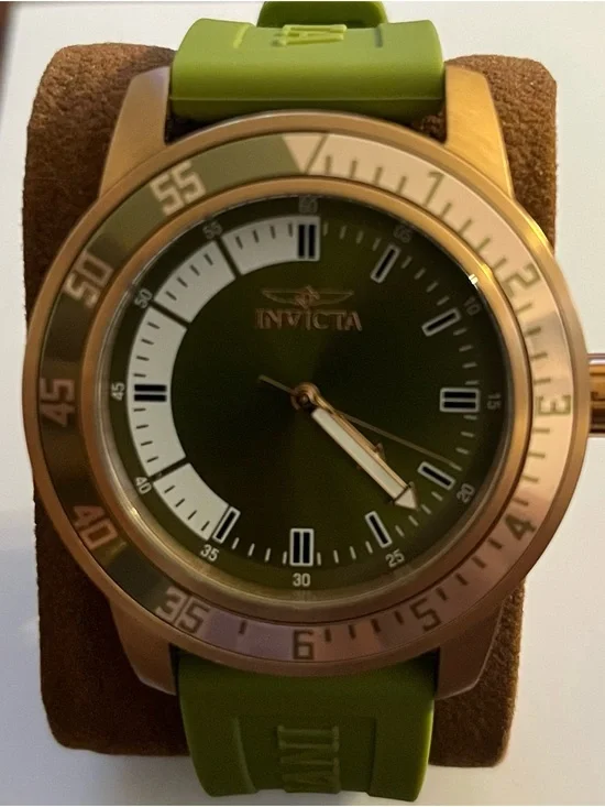 Invicta Olive Green Dial Rose Gold-Tone Case Watch
