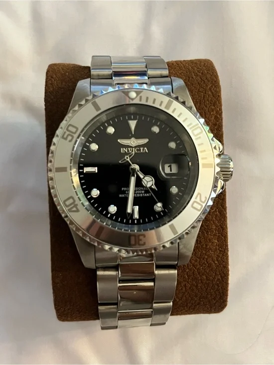 Invicta Silver-Tone Watch with Black Dial