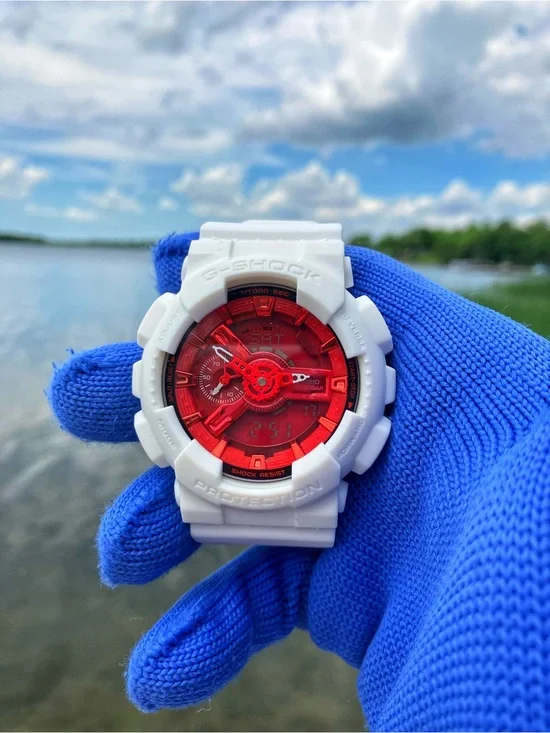 Custom G Shock White with red dial style colorway