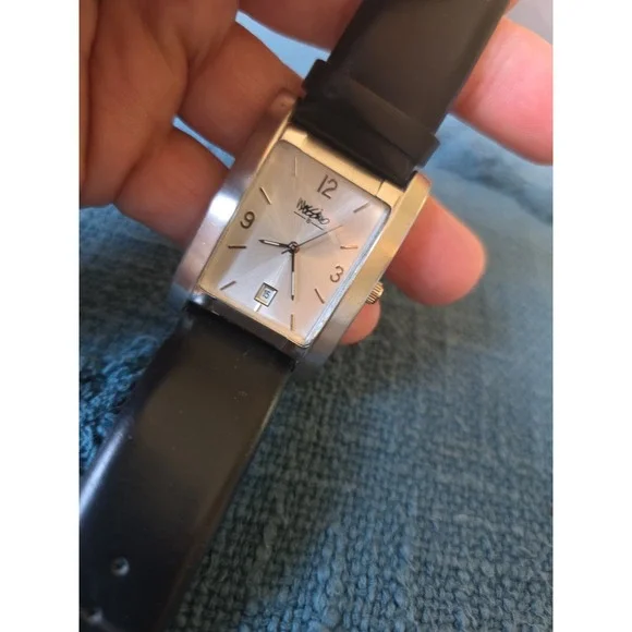 Mossimo Watch Men's Black Leather Adjustable Band Silver Face Rectangle