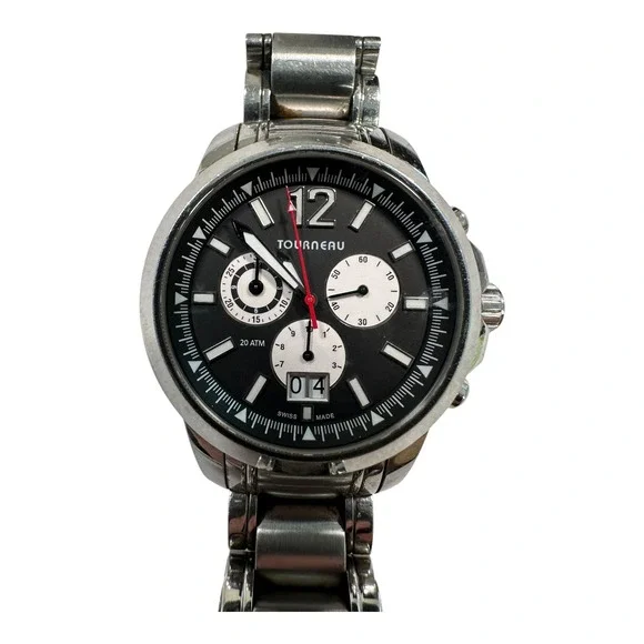 Tourneau Timepieces Stainless Steel‎ Chronograph Watch Black Dial Mens