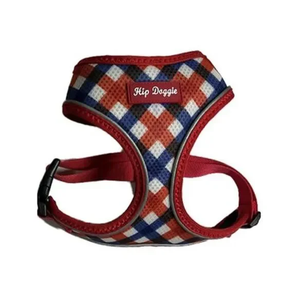 Ultra Comfort Reflective Harness Vest - Red/Navy Check - Size Medium - Chest 16-