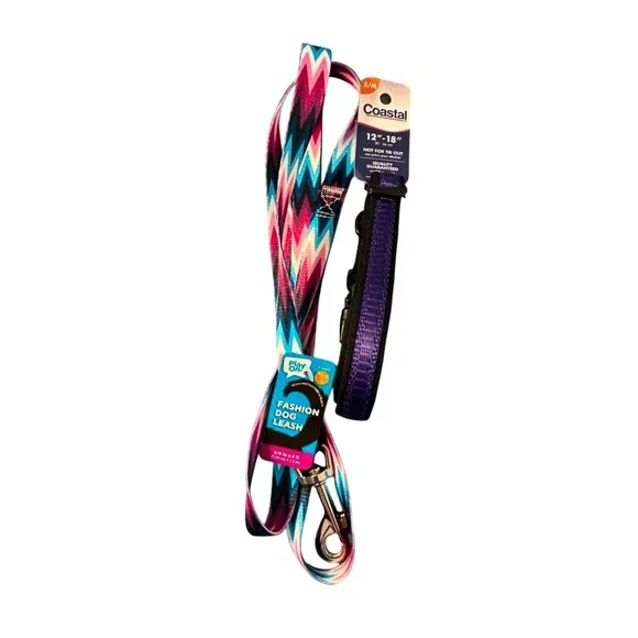 Coastal Play On Dog Leash and Collar Set S/M Multi Color NEW Chevron Purple