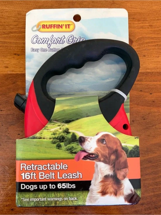 Comfort Grip Retractable Dog Leash - Red and Black (New)