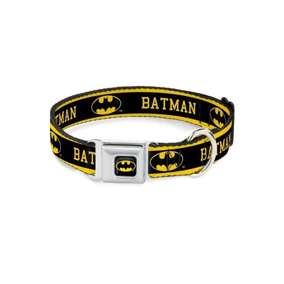 Buckle-Down Seatbelt Buckle Dog Collar - BATMAN/Logo Stripe Yellow/Black‎