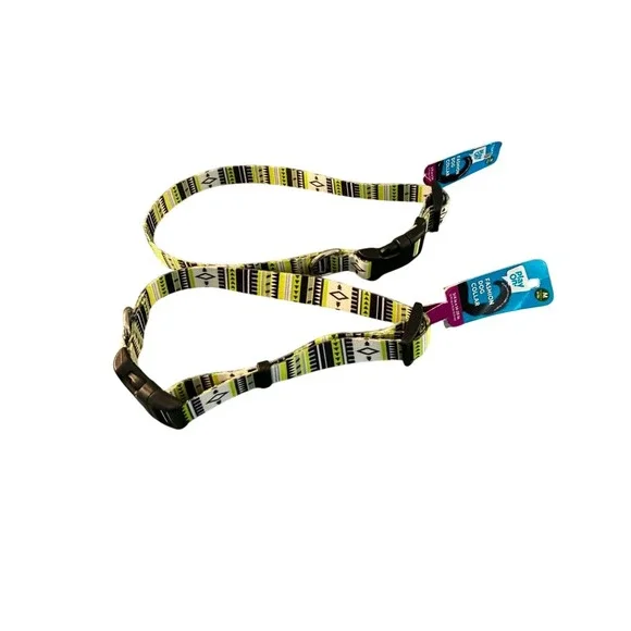 Play On Dog Collar Set Medium Lime Green NWT Geometric Tribal 2 Pack