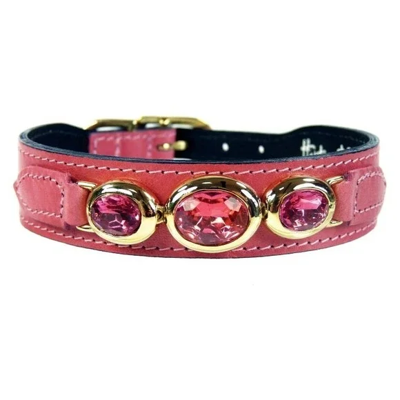 $125 HARTMAN & ROSE Regency Dog Collar Pink  & 22k Gold plated, Size Medium