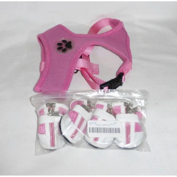 Small dog harness soft mesh M set of 4 pink and white size‎ 2 shoe