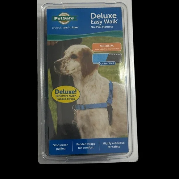 PetSafe Deluxe Easy‎ Walk No Pull Dog Harness Size Medium Ocean Blue Reflective