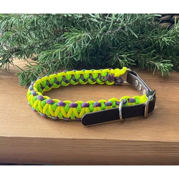 Fits 13.5-15.5 in. Neck Adjustable Biothane Paracord Dog Collar HANDMADE NEW