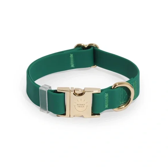 Green Silicone Dog Collar with Gold Hardware