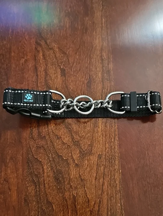 Max & Neo Black Stainless Steel Martingale Dog Collar