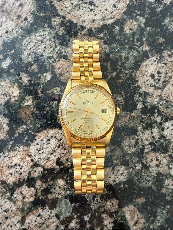 Elgin Vintage Day-Date Quartz President Style Watch