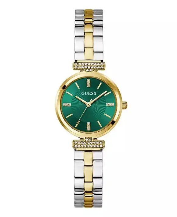 Guess GW0762L6 Two Tone Green Dial Watch Women's 28mm Crystal Accent