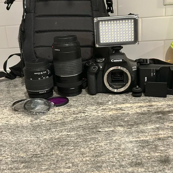 Canon Black Digital Camera with Multiple Lenses and LED Light