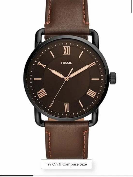 Fossil Brown Dial Watch with Black Case and Rose-Gold Accents