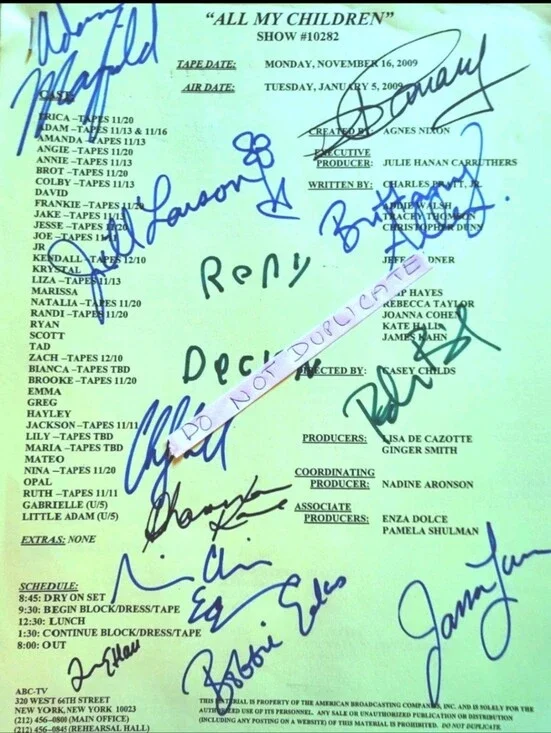 Original ALL MY CHILDREN Autographed Soap Opera Script, RARE!