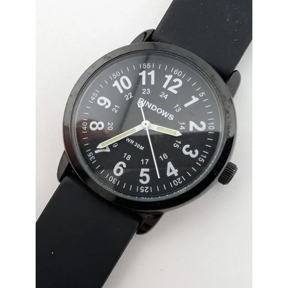 Pindows Watch Men 38mm Case Black Silicone‎ Band- New Battery