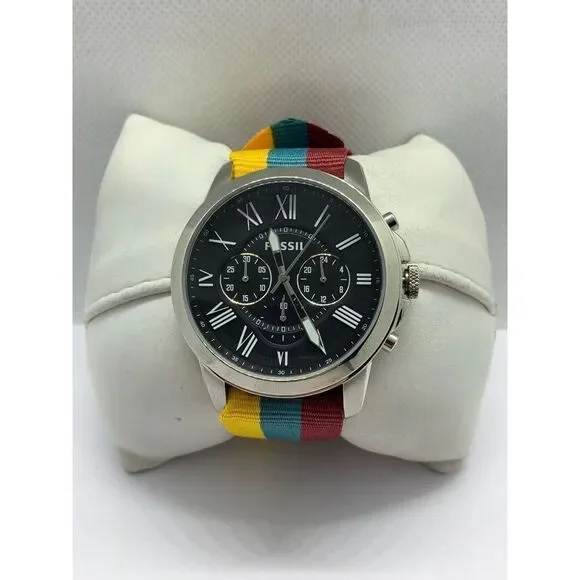 Fossil FS4736 Men's Multicolor Fabric Analog Black Dial Quartz Wrist Watch OJ54