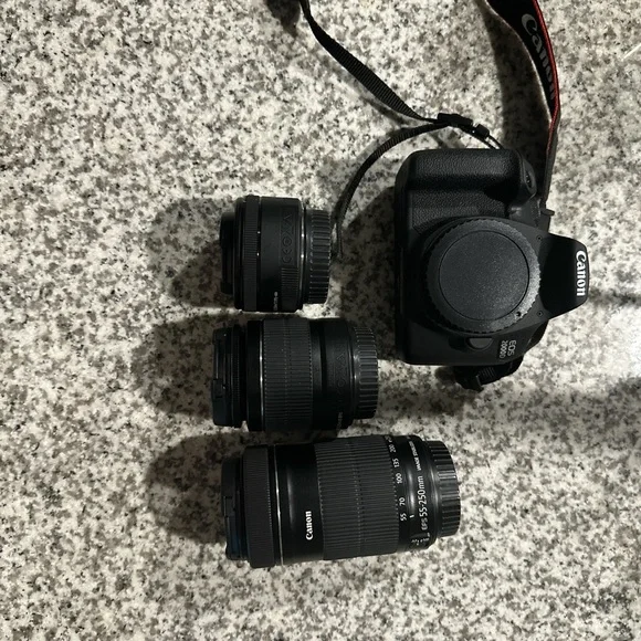 Canon Rebel T 7 with 3 different lenses
