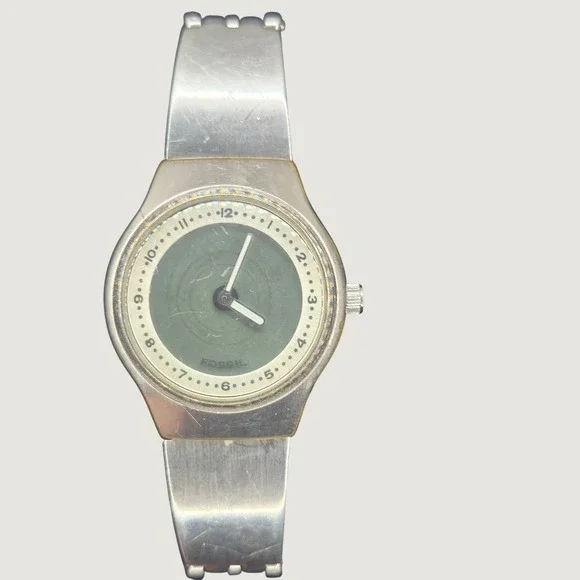 Fossil Mens Watch Stainless Steel Green Dial Quartz Watch JR7859 Needs Battery