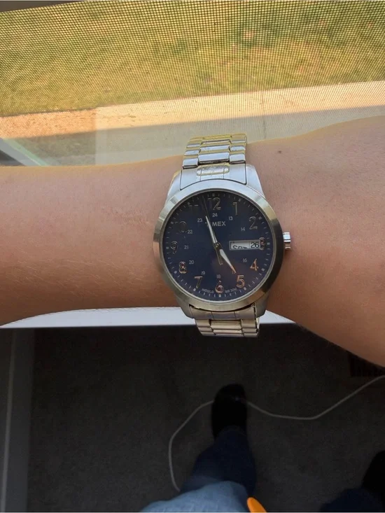 Timex Men's Silver Bracelet Watch with Navy Blue Dial