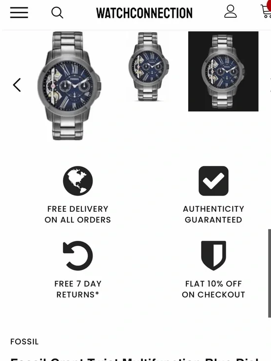 Fossil men's watch with blue dial and gray steel bracelet