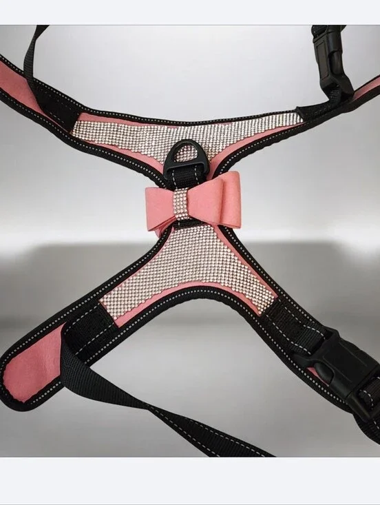 ●FIRM●Pink Rhinestone Bow Harness - Soft Padded Pet-Style Accessory