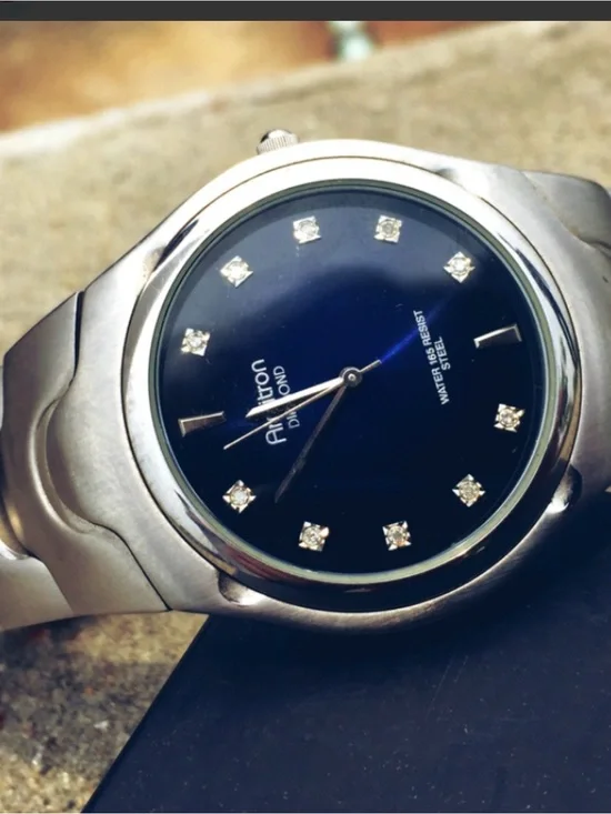 Armitron Silver Stainless Steel Watch with Blue Dial