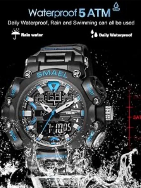 SMAEL Waterproof 5 ATM Sport Watch - Black & Blue