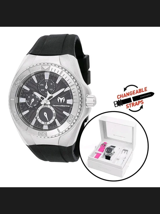 Technomarine Black and Silver Mens Chronograph Watch with Changeable Straps 41mm