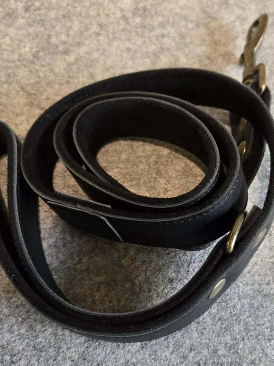Heavy Duty Black Leather Dog Leash 1