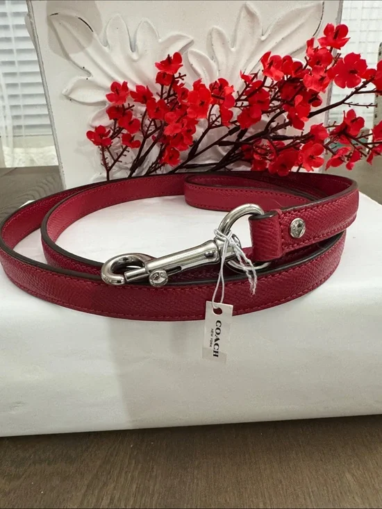 #99 COACH Red Pebbled LEATHER Dog Leash with Silver Hardware NWT *Rare*